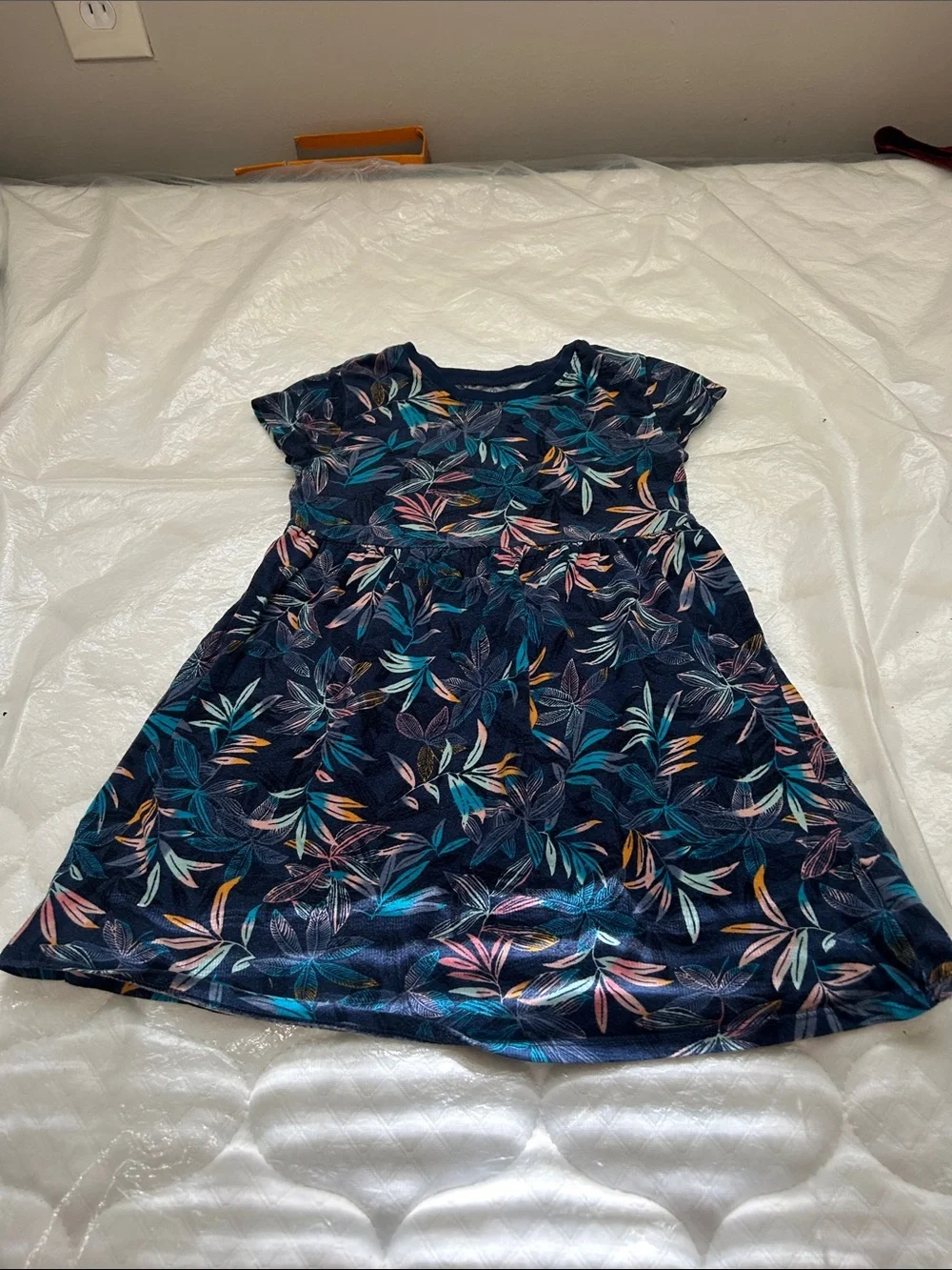 Old Navy Navy Floral Leaf Print Girls Dress